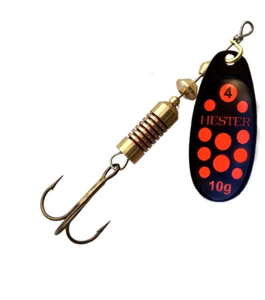 HESTER FISHING rotační třpytka Ospray Black Neon Orange Dots
