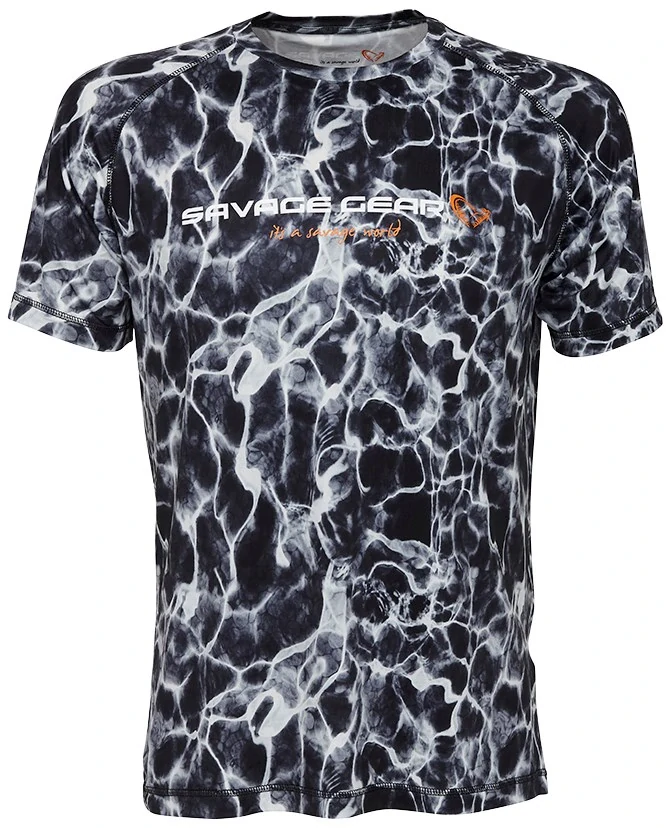 Savage Gear tričko Night UV T Shirt Black Waterprint