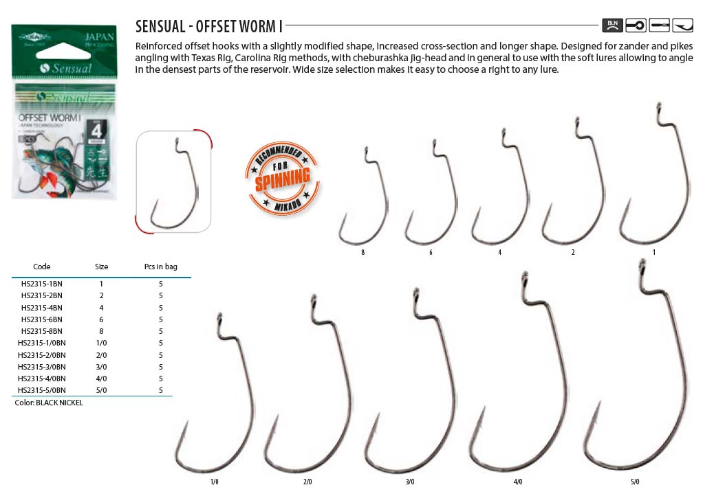 MIKADO Háčky SENSUAL OFFSET WORM I 1/0 BN (černý nikl) 5ks