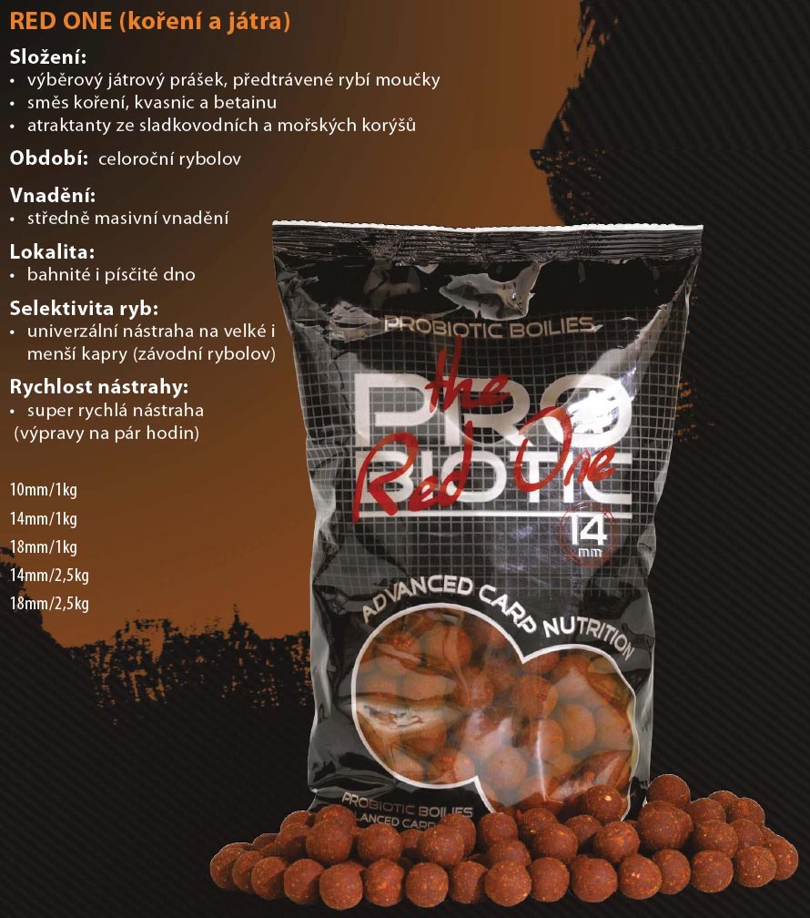 STARBAITS boilies Probiotic Red One (Kořeněná Játra)