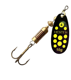 HESTER FISHING rotační třpytka Ospray Black Neon Yellow Dots 